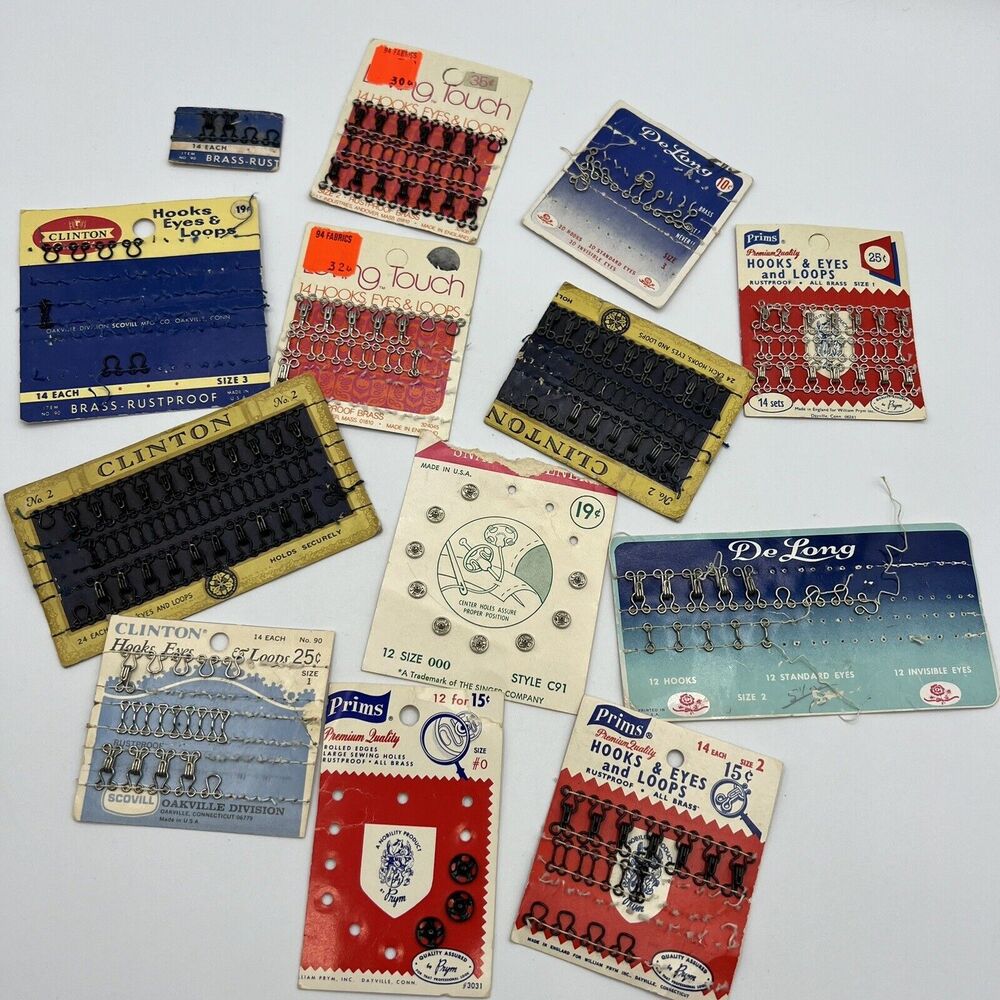 Lot Of 11 Vintage Partial Cards Of Hooks Eyes And Loops By Prims Clinton & Other